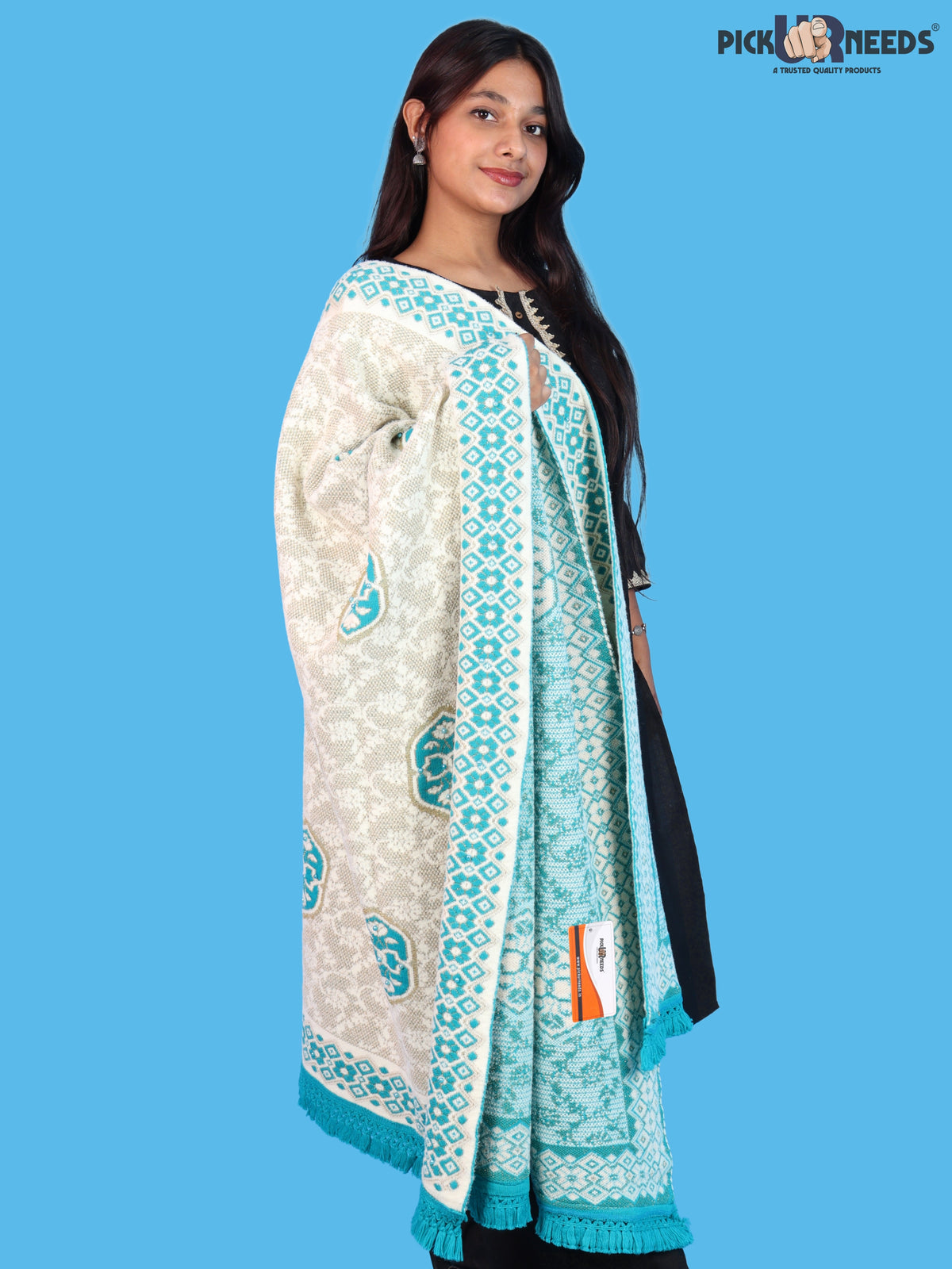 Pick Ur Needs Printed Women’s Woolen Shawl with Elegant Floral Pattern & Fur Border