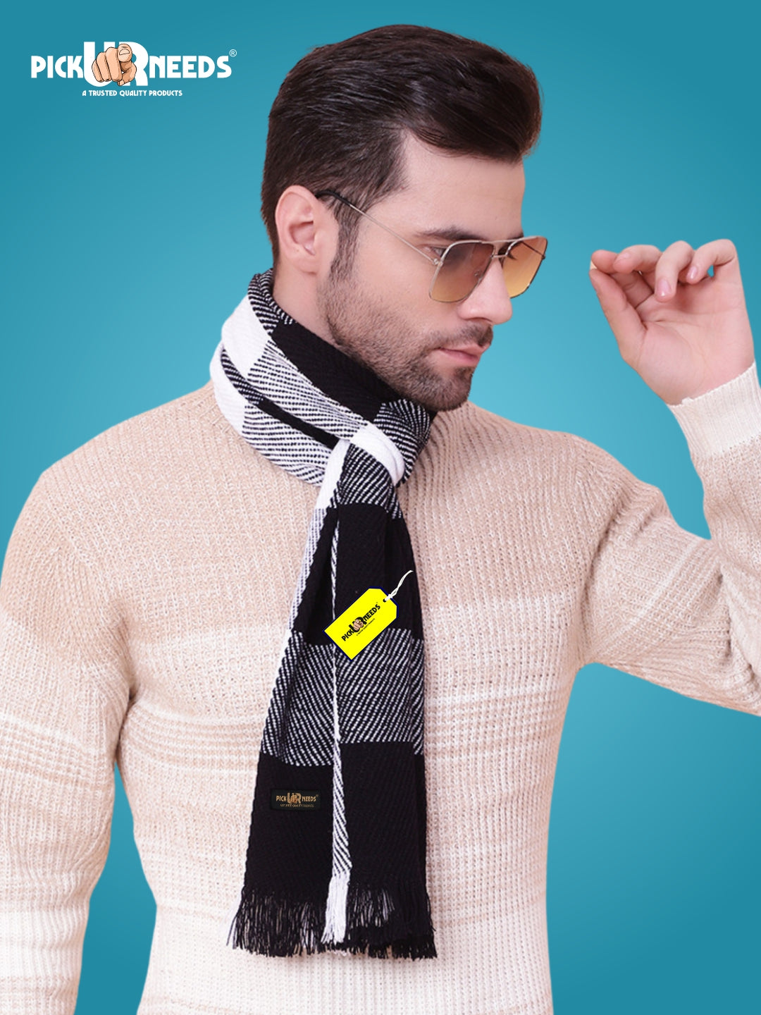Pick Ur Needs Premium Men's Warm And Stylish Woolen Muffler With Multicolour Stripes And Stylish Tussles Ends