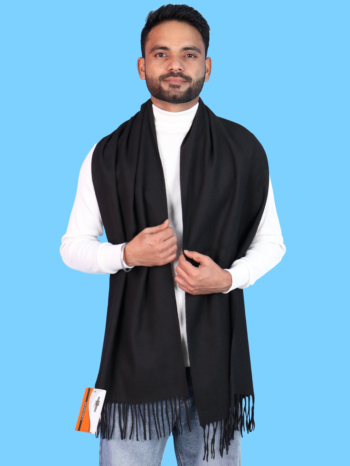 Pick Ur Needs Men’s Woolen Muffler Scarf Soft Warm Boys Winter Neck Wrap, Elegant Solid Style, Long Design with Decorative Fringes