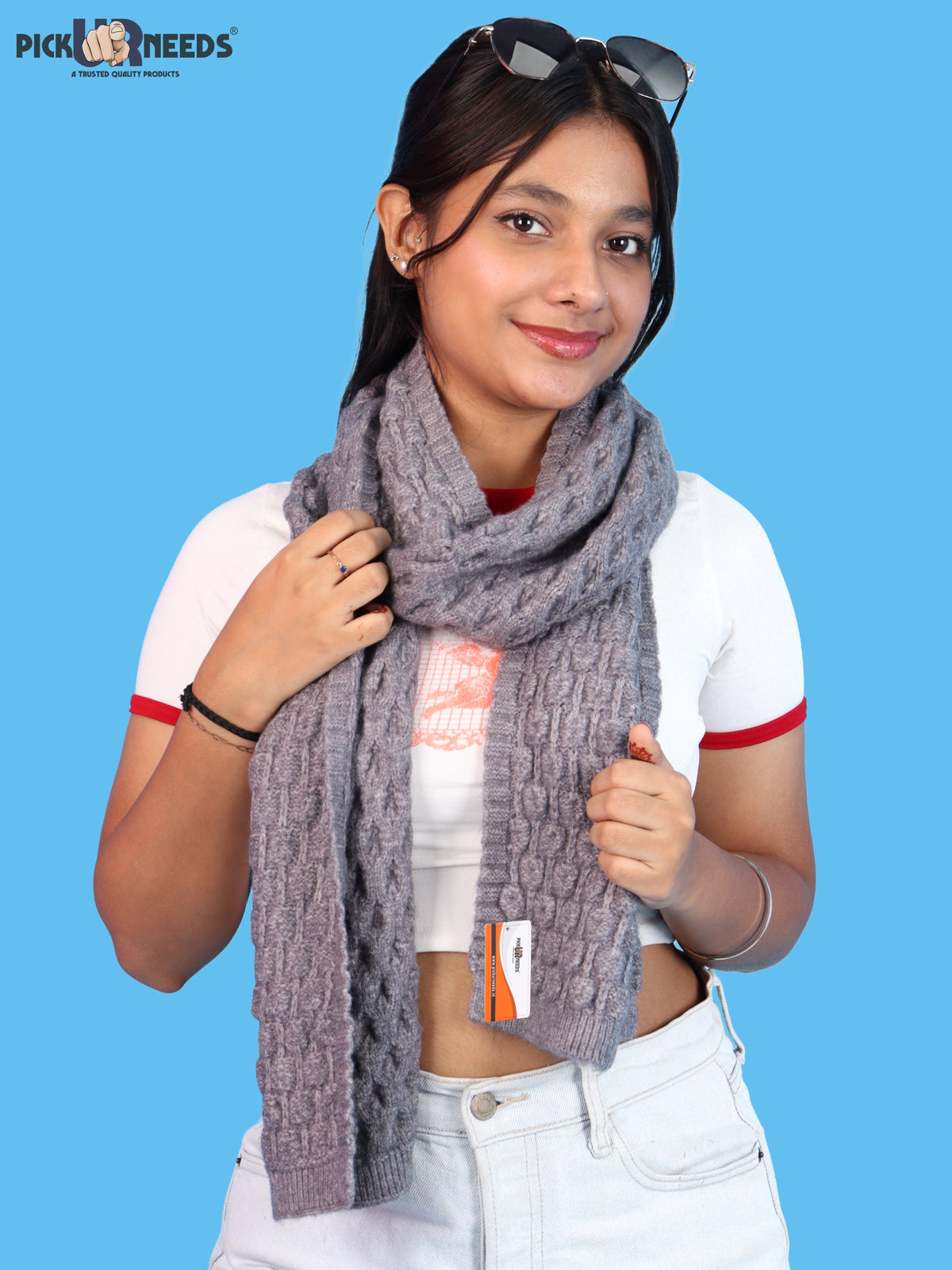 Pick Ur Needs Women and Girls Knitted Winter Muffler, Textured Woollen Scarf with Elegant Woven Pattern, Soft Warm Lightweight Neck Wrap