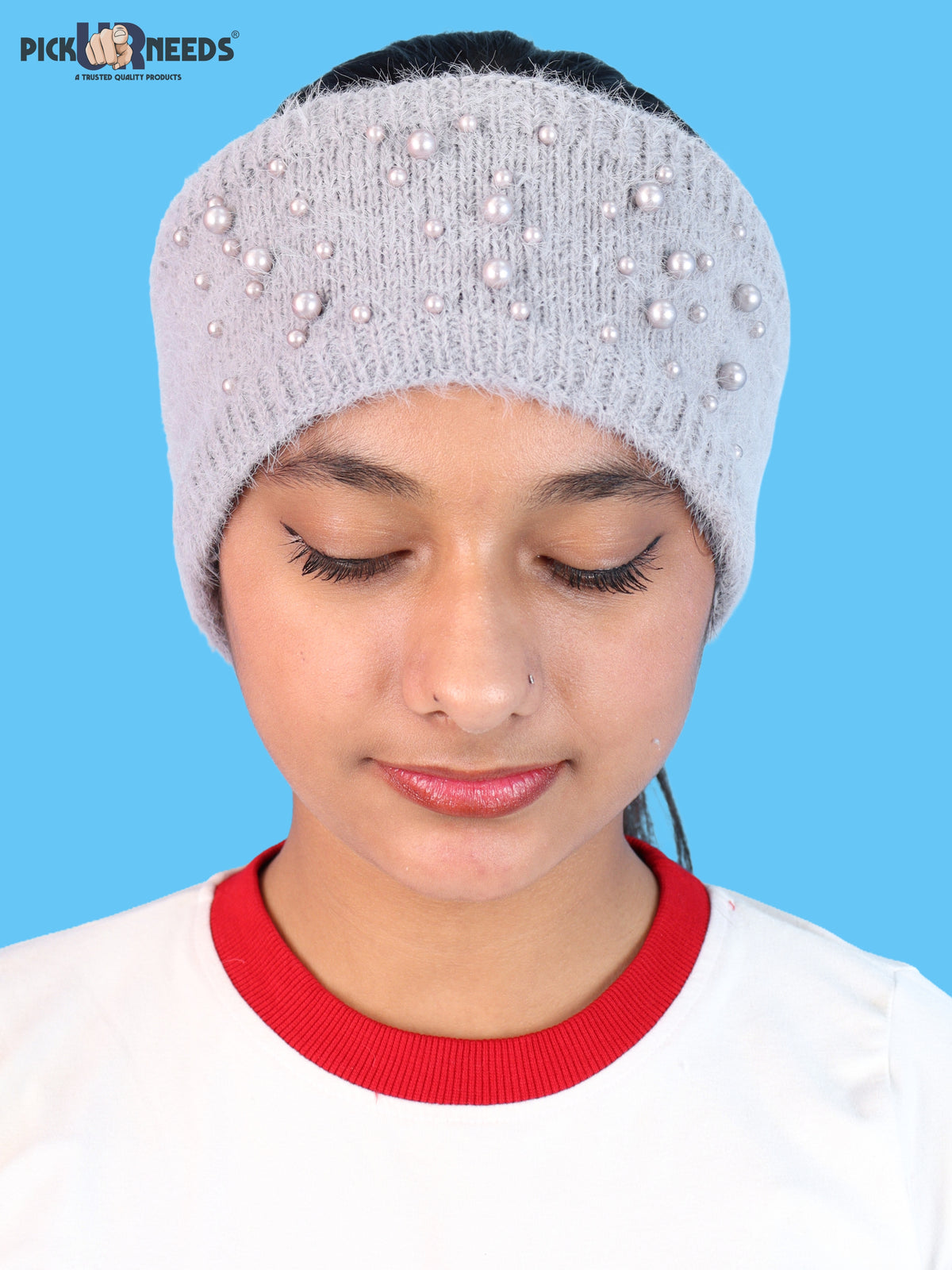 Pick Ur Needs Womens & Girls Soft Woolen Headband with Elegant Pearl Design Warm Stretchable Winter Ear Warmer Kanpatti.