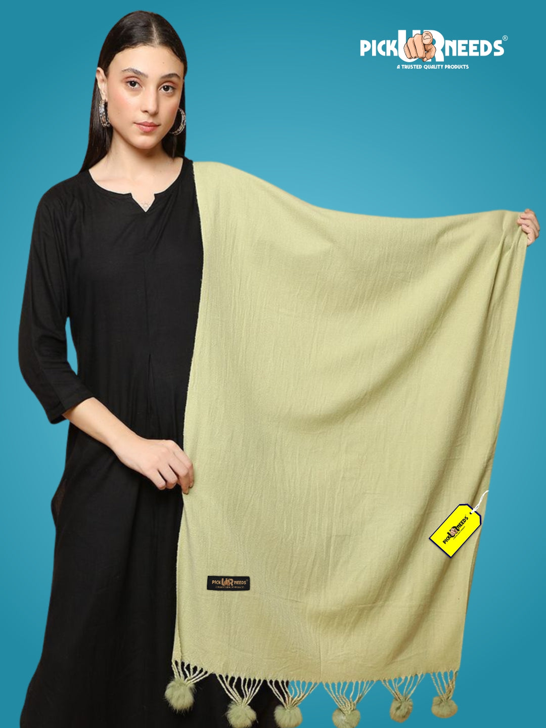 Pick Ur Needs Premium Women’s Wool Blend Scarf Soft Woolen Shawl Winter Stole with Tassels & Pom Poms