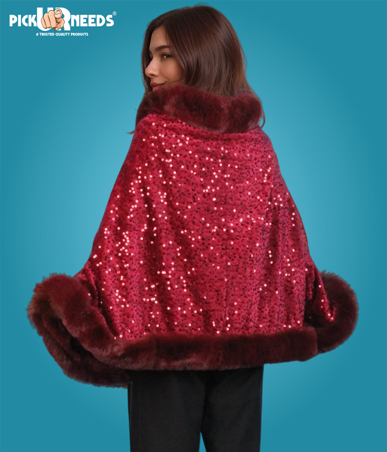 Visit the Pick Ur Needs Store Pick Ur Needs Luxury Sequin Faux Fur Shawl for Women Poncho & Winter Shrug Soft Warm Designer Wrap for Evening Parties