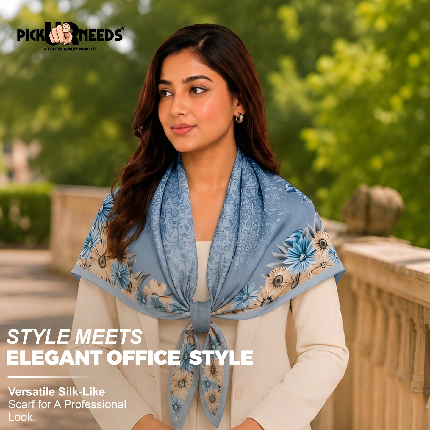 Pick Ur Needs Premium Summer Satin Silk Floral Printed Scarf for Womens & Girls Neck, Head, Shoulder Wrap Stole
