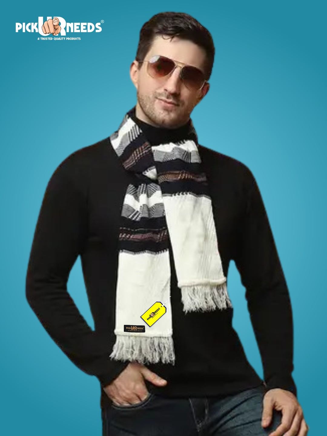 Pick Ur Needs Soft Warm Wool Blend Scarf Premium Knitted Winter Muffler for Men with Stylish Geometric Pattern Trendy Casual & Formal Winter Wear Mufflers