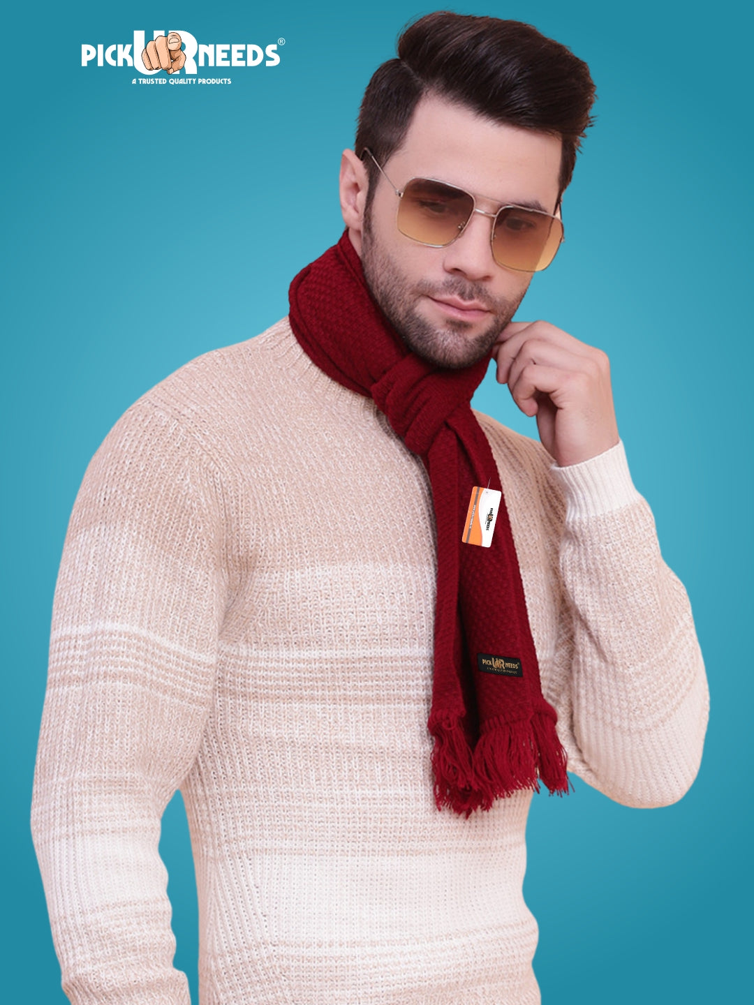 Pick Ur Needs Premium Soft Knitted Winter Muffler for Men Elegant Wool Blend Scarf with Tassel Fringe Stylish Warm Winter Wear for Casual & Formal Outfits