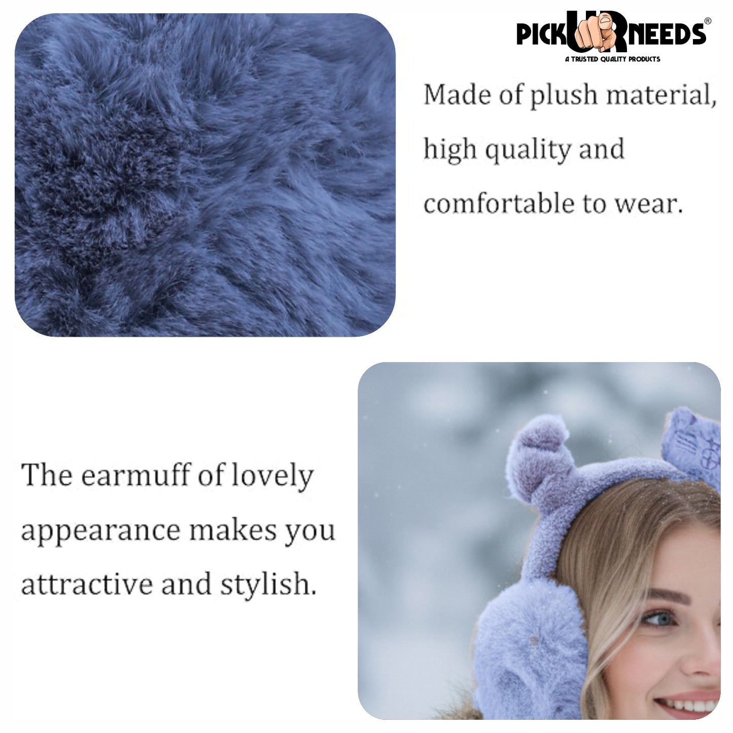 Pick Ur Needs Cute Cat Ear Muffs for Women & Kids – Foldable Ultra-Soft Winter Earmuffs, Lightweight Plush Ear Warmers