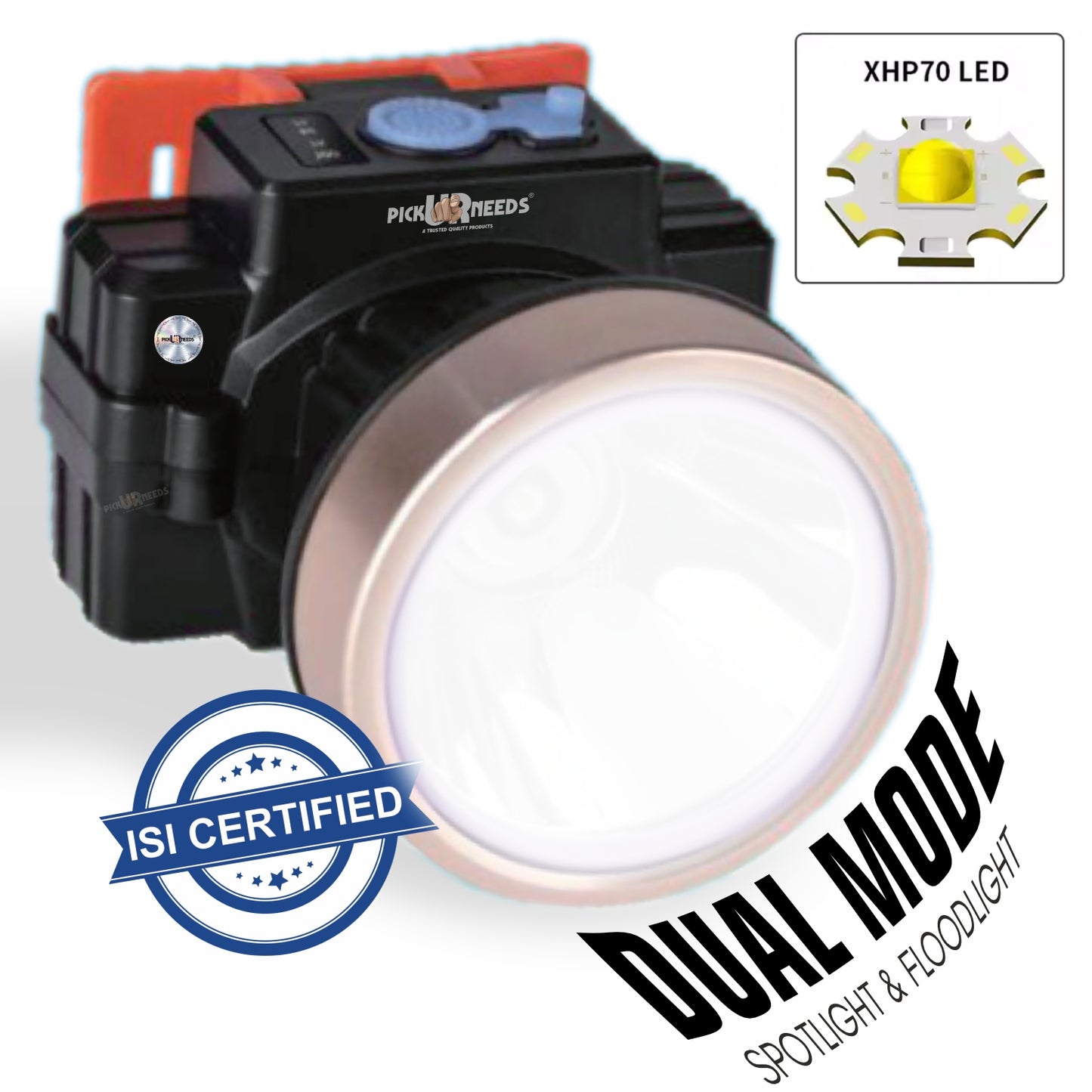 Pick Ur Needs Rechargeable Headlamp With 2400 mAh Lithium Battery Type C Charge 150 Watt Laser 5 hrs Torch Emergency Light  (Copper)