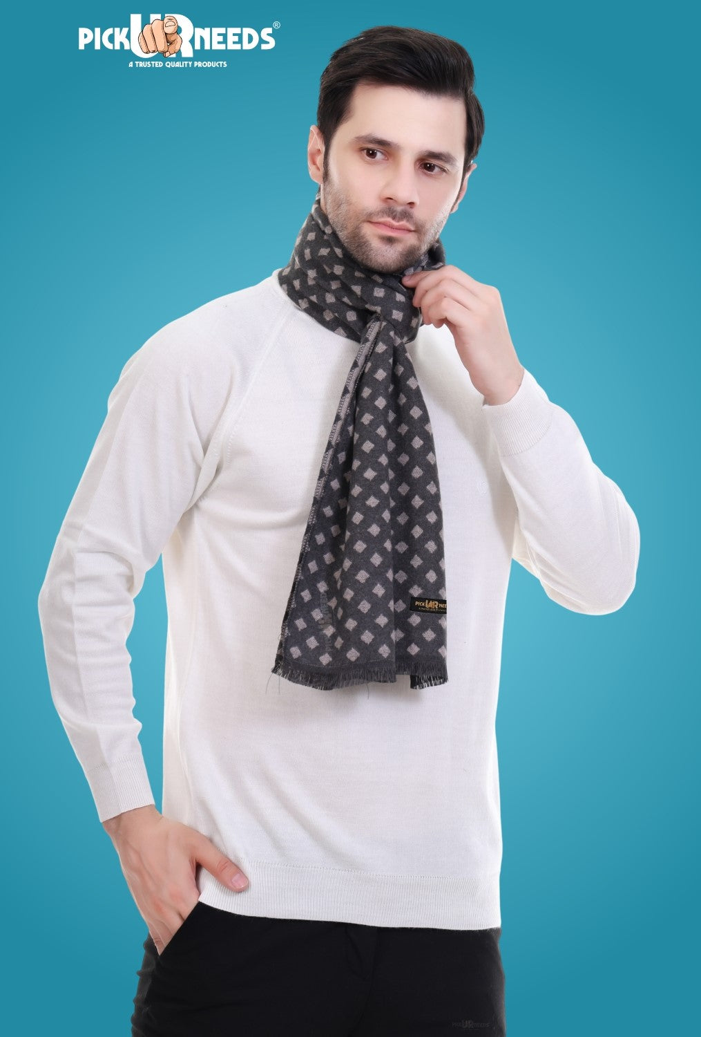 Pick Ur Needs Men's Muffler Check Desgin Premium Woolen Blend Fabric Stylish Look Muffler For Men