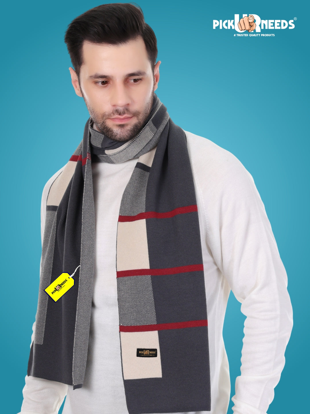 Pick Ur Needs Men’s Premium Winter Wool Muffler – Soft & Warm Knitted Scarf for Casual, Office & Travel Stylish Stripe Design
