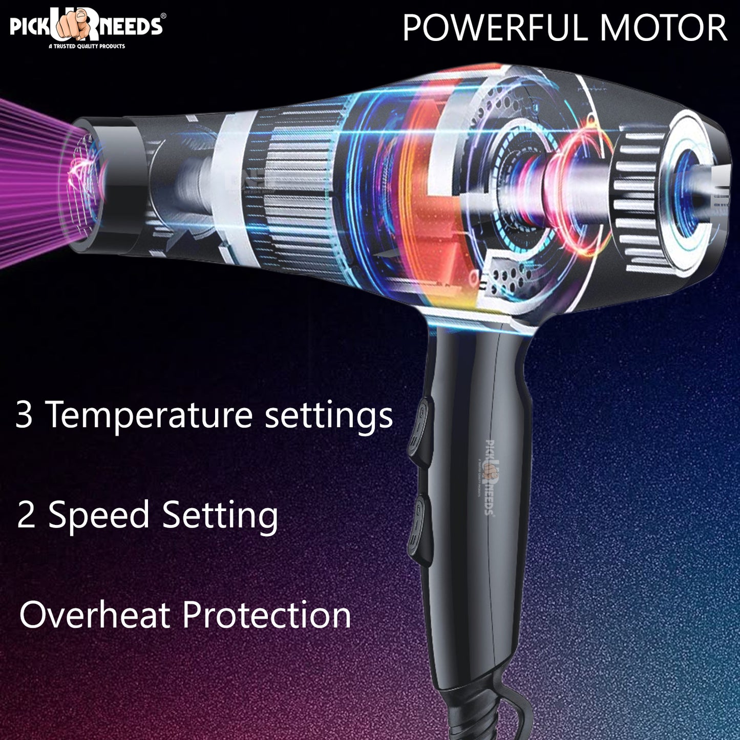 Pick Ur Needs Professional Hair Dryer With Overheat Protection 2 Speed / 3 Temperature Setting Hair Dryer  (5000 W, Black)