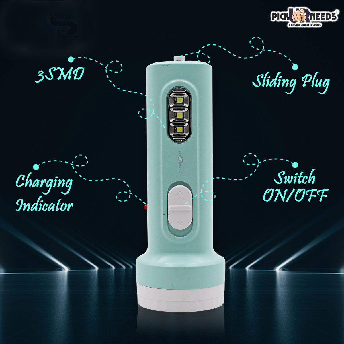 Pick Ur Needs Home Emergency 10 Watt + 3 SMD Side Ultra LED Rechargeable Torch (Color May Vary) (10 Watt+3 SMD)