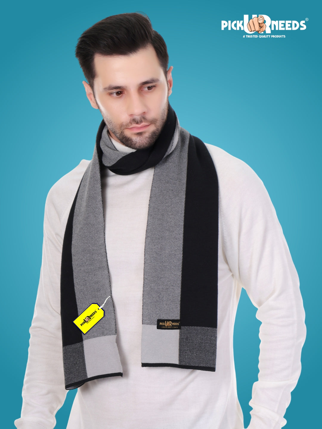 Pick Ur Needs Men’s Premium Winter Wool Muffler – Soft & Warm Knitted Scarf for Casual, Office & Travel Stylish Stripe Design