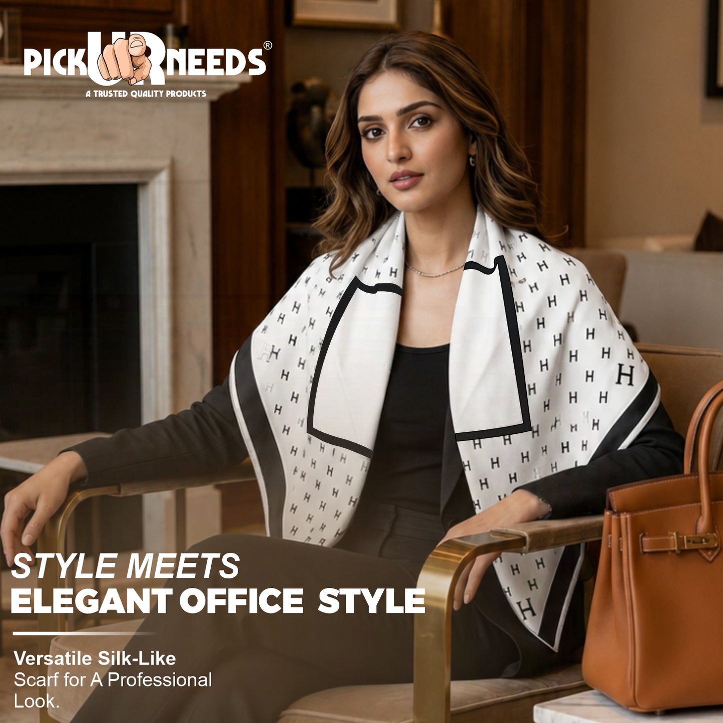 Pick Ur Needs Elegant Womens Premium Printed Satin Silk Feel Square Neck & Head Girls Scarf