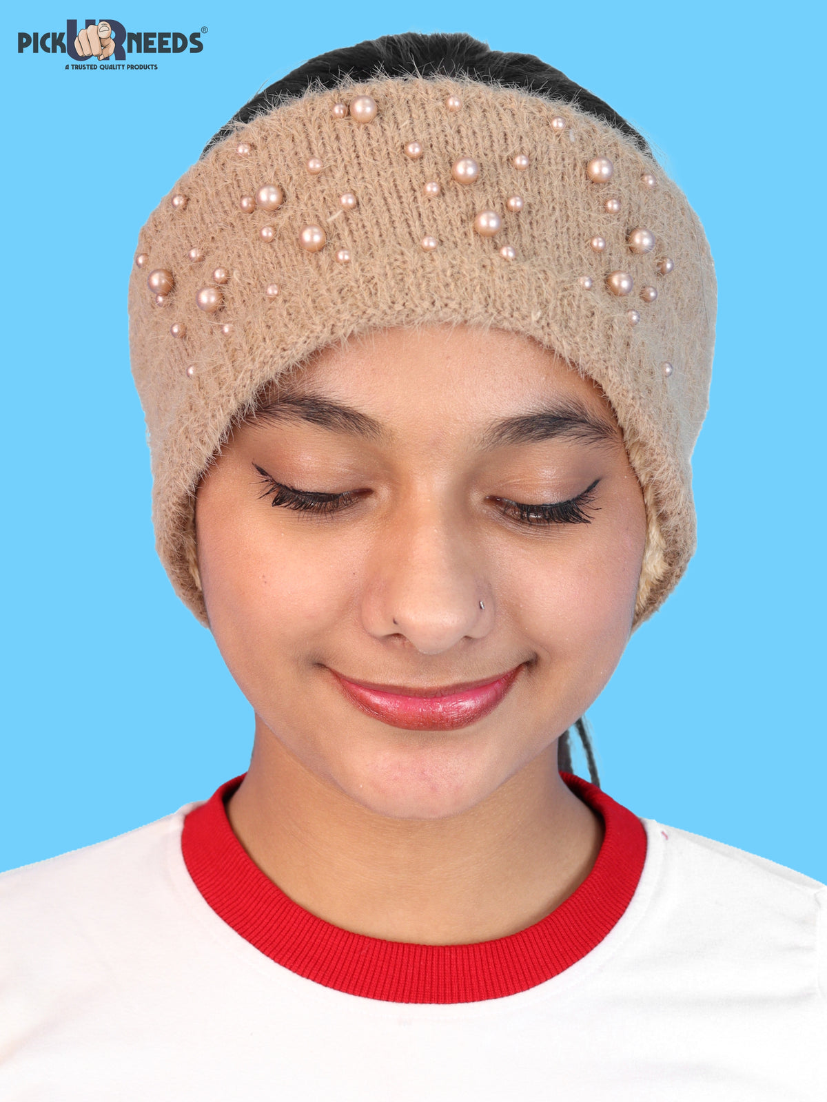 Pick Ur Needs Womens & Girls Soft Woolen Headband with Elegant Pearl Design Warm Stretchable Winter Ear Warmer Kanpatti.