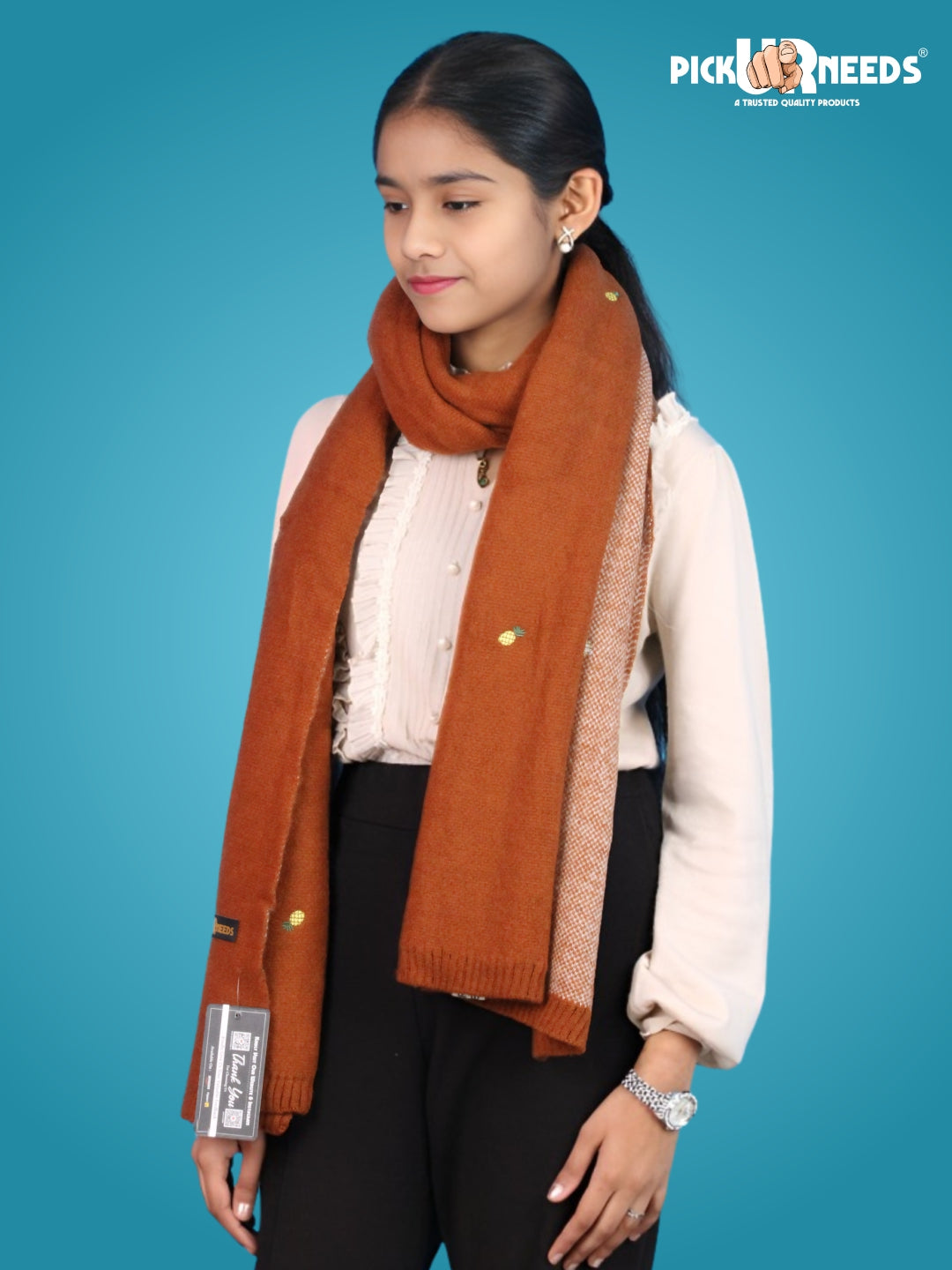 Pick Ur Needs Women's Knit Shawl Wrap with Border Soft, Warm & Lightweight Winter Stole Elegant Tan Bordered Scarf for Girls