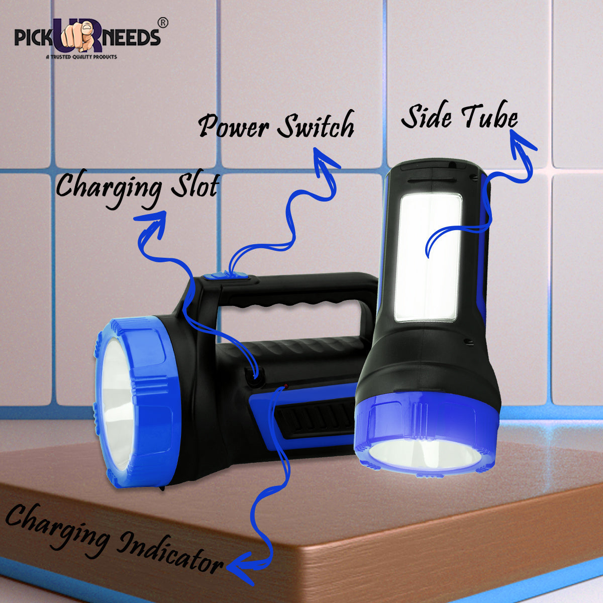Pick Ur Needs 75W Laser + Side Long Range Emergency Tube Rechargeable Bright LED Torch Light