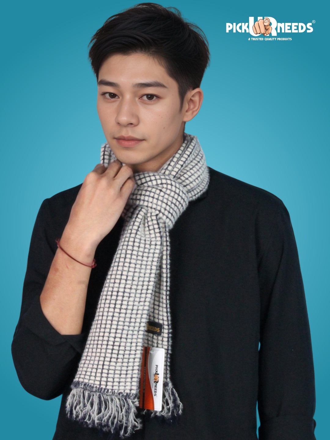 Pick Ur Needs Soft Warm Woolen Premium Winter Muffler for Men Scarf with Stylish Check Pattern Long & Comfortable Cold Weather Neck Wrap