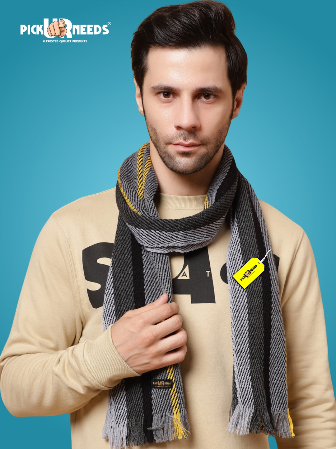 Pick Ur Needs Premium Men's Warm And Stylish Woolen Muffler With Multicolour Stripes And Stylish Tussles Ends