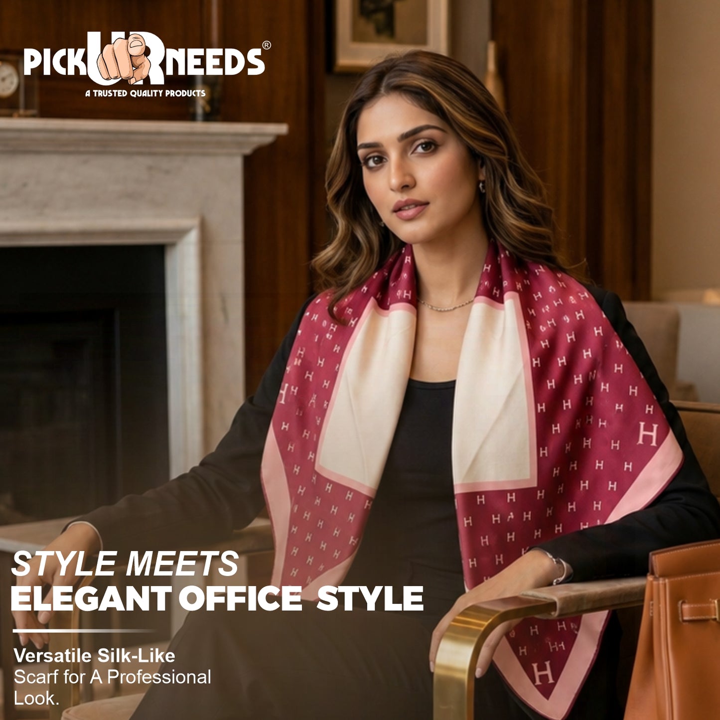 Pick Ur Needs Elegant Womens Premium Printed Satin Silk Feel Square Neck & Head Girls Scarf