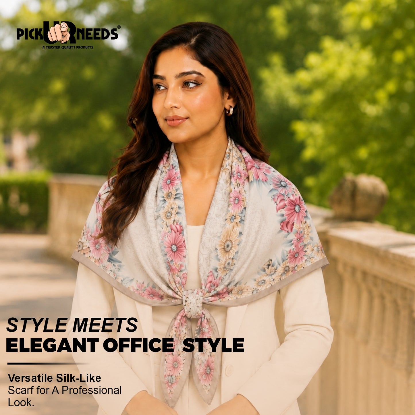 Pick Ur Needs Premium Summer Satin Silk Floral Printed Scarf for Womens & Girls Neck, Head, Shoulder Wrap Stole