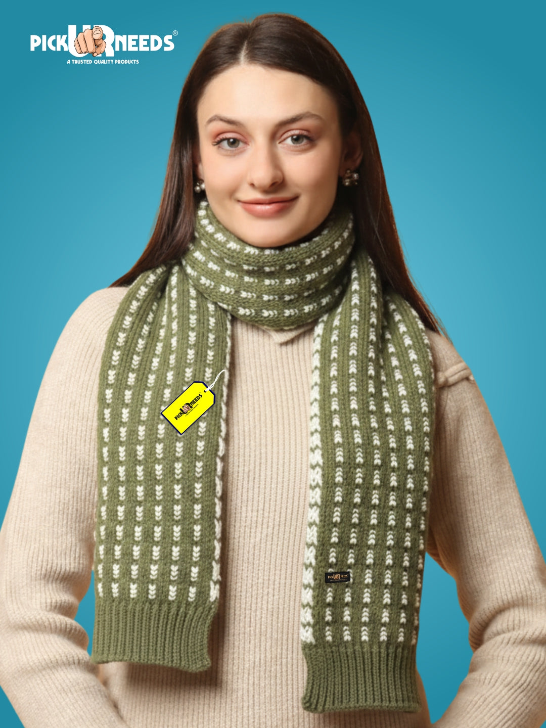Pick Ur Needs Women Knitted Winter Muffler Soft & Warm Woolen Scarf with Stylish Pattern Lightweight Neck Wrap for Casual, Office