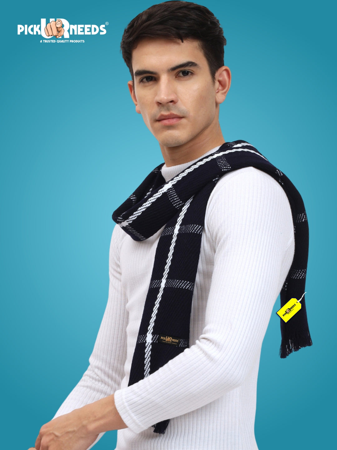 Pick Ur Needs Premium Men's Warm And Stylish Woolen Muffler With Multicolour Stripes And Stylish Tussles Ends