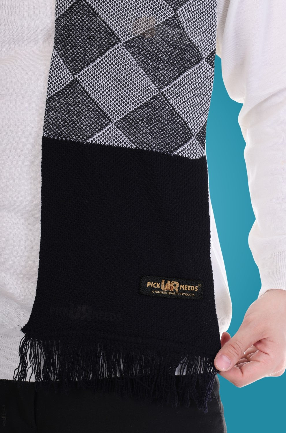 Pick Ur Needs Men’s Premium Winter Scarf Soft Knitted Muffler with Diamond Pattern Warm, Stylish & Lightweight for Cold Weather