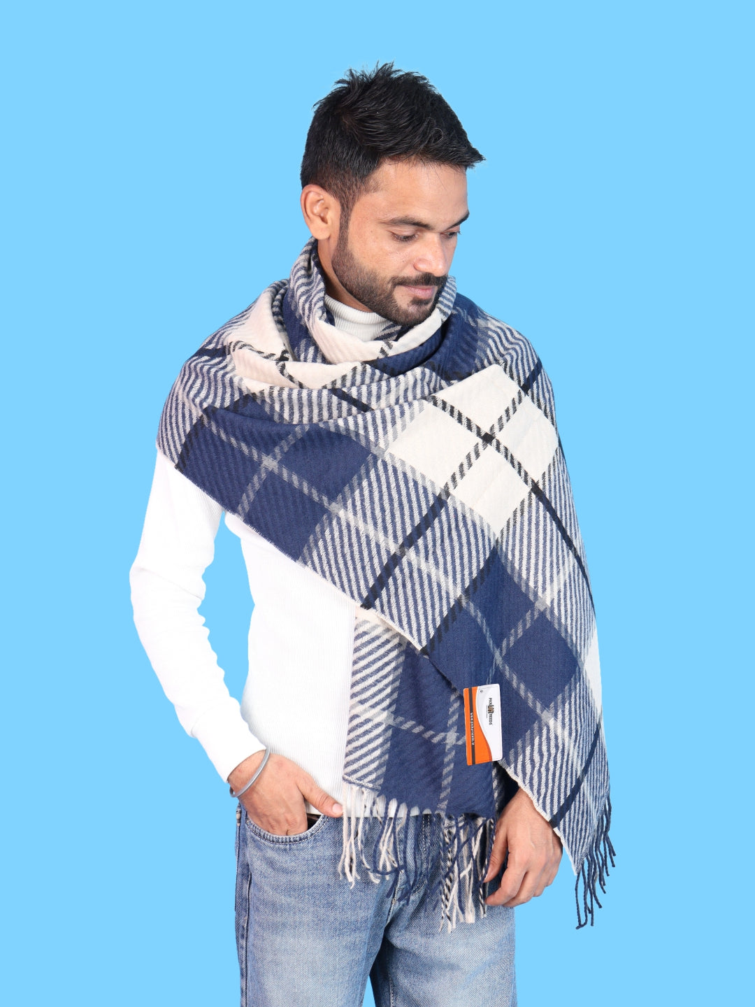 Pick Ur Needs Premium Winter Shawl & Muffler for Men & Boys | Soft Warm Checkered Pattern Woolen Style Stole Stylish Long Scarf with Fringed Ends Comfortable Neck Wrap for Winter Wear