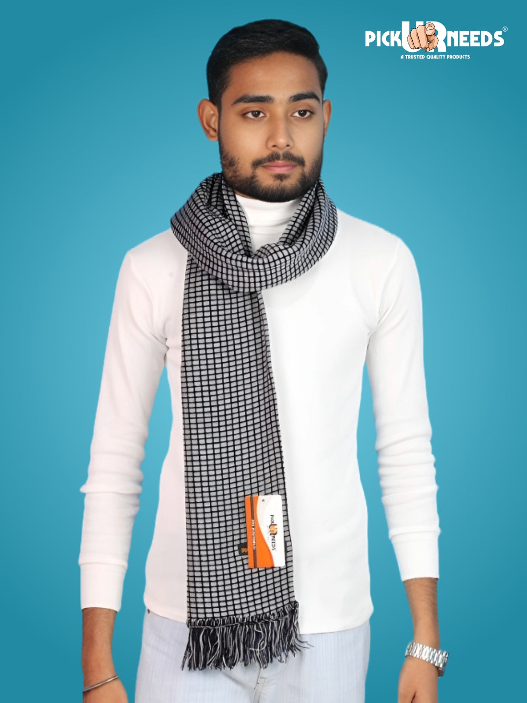 Pick Ur Needs Premium Winter Muffler Soft Warm Woolen for Men Scarf with Stylish Check Pattern Long & Comfortable Cold Weather Neck Wrap