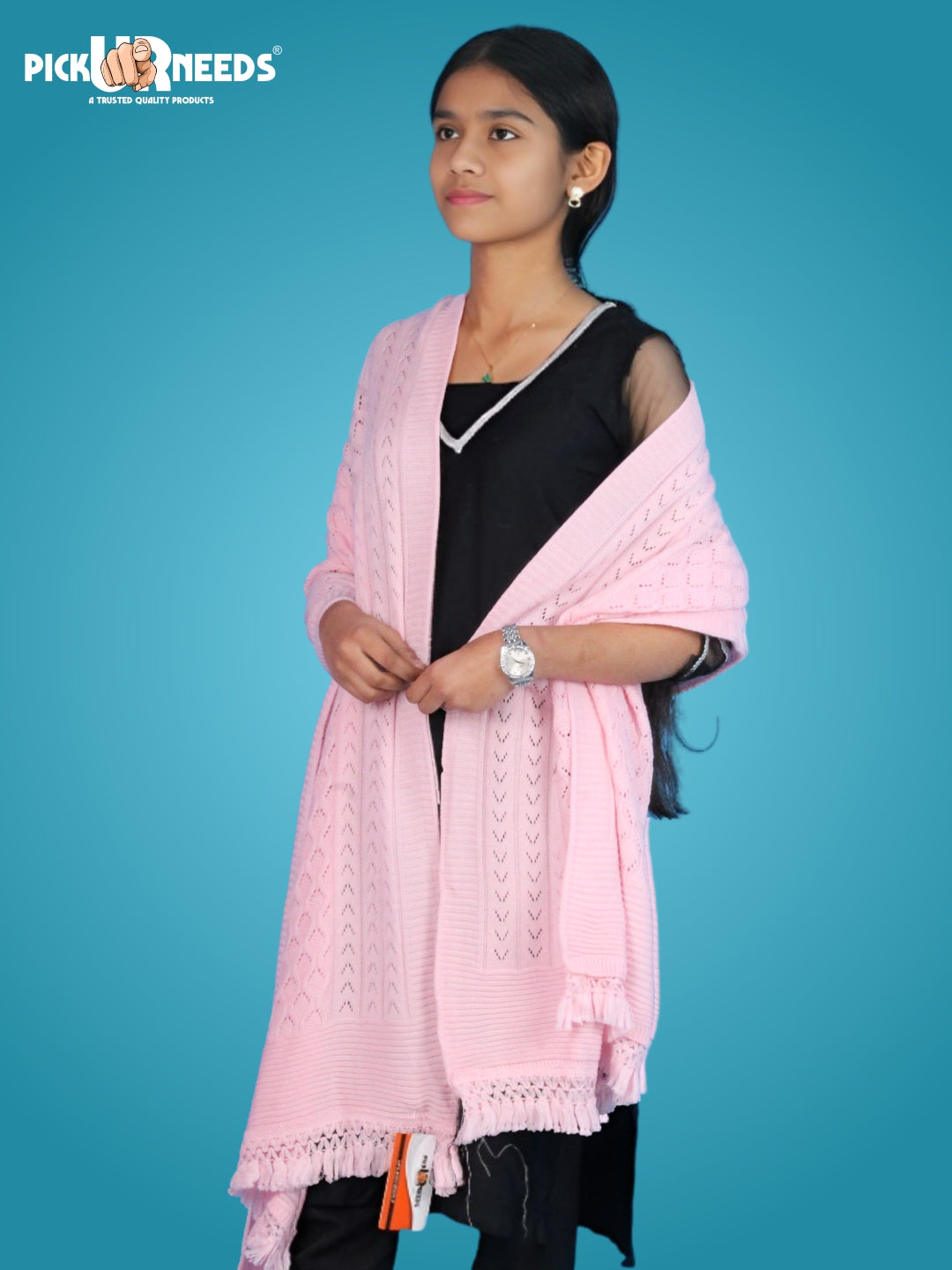 Pick Ur Needs Women’s Premium Knitted Winter Soft Shawl Woolen Warm Stole with Elegant Lace Pattern & Tassels For Girls