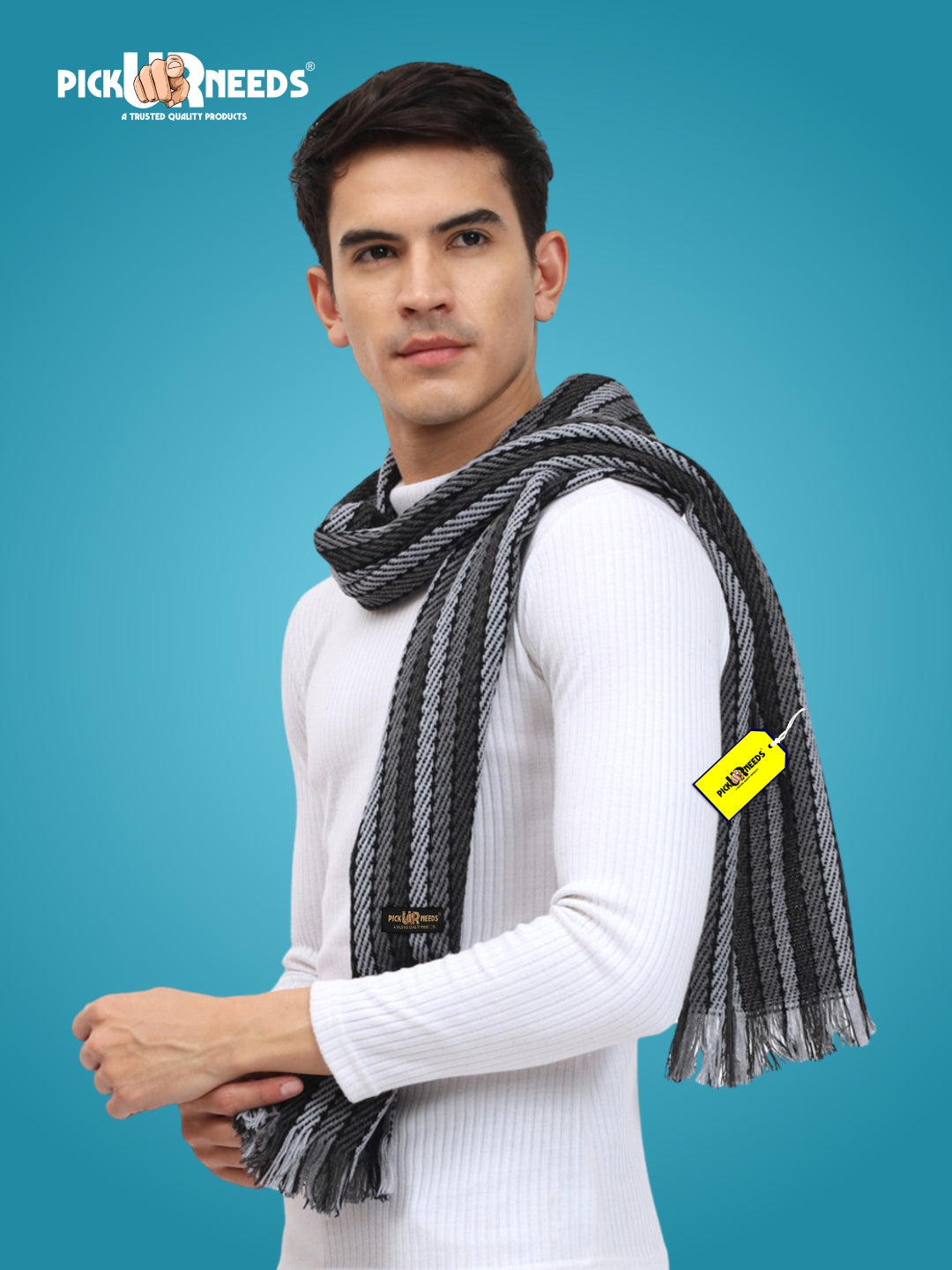Pick Ur Needs Premium Men's Warm And Stylish Woolen Muffler With Multicolour Stripes And Stylish Tussles Ends