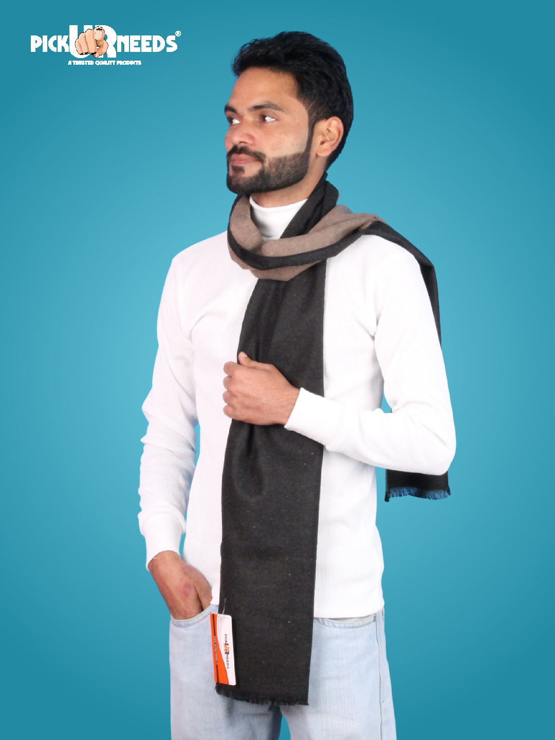 Pick Ur Needs Reversible Winter Muffler for Men Dual-Color Soft Woolen Scarf Warm, Stylish & Lightweight Muffler for Casual, Office & Outdoor Wear