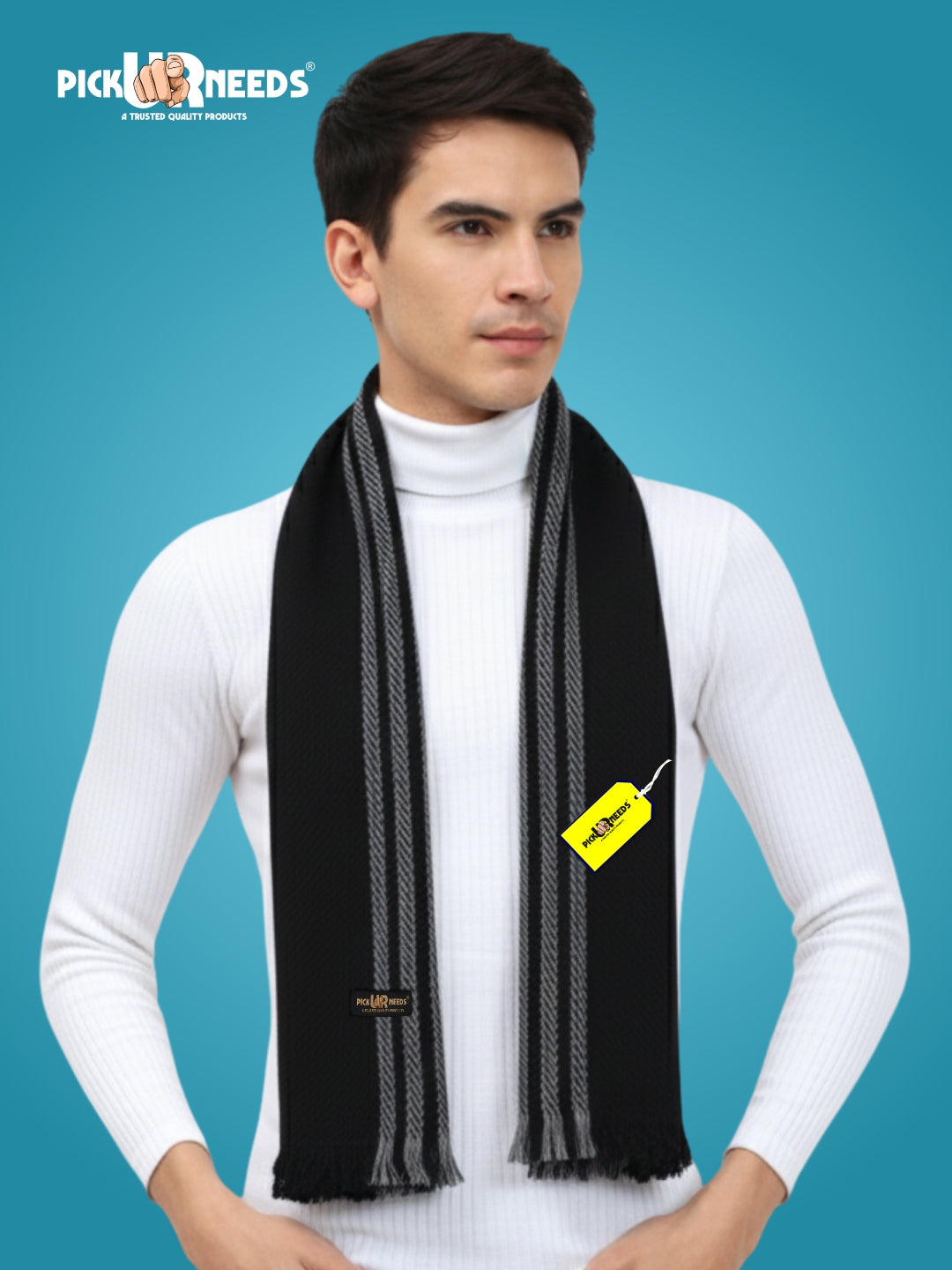 Pick Ur Needs Premium Men's Warm And Stylish Woolen Muffler With Multicolour Stripes And Stylish Tussles Ends