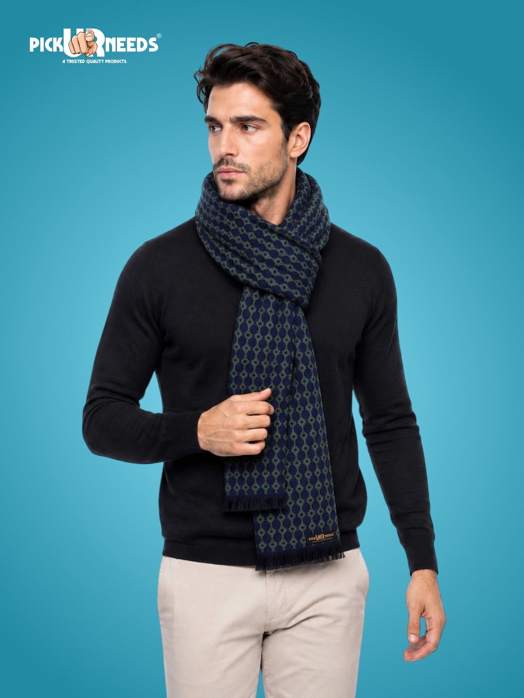 Pick Ur Needs Wool Blend Muffler for Men Soft Winter Scarf with Elegant Checks All-Day Comfort
