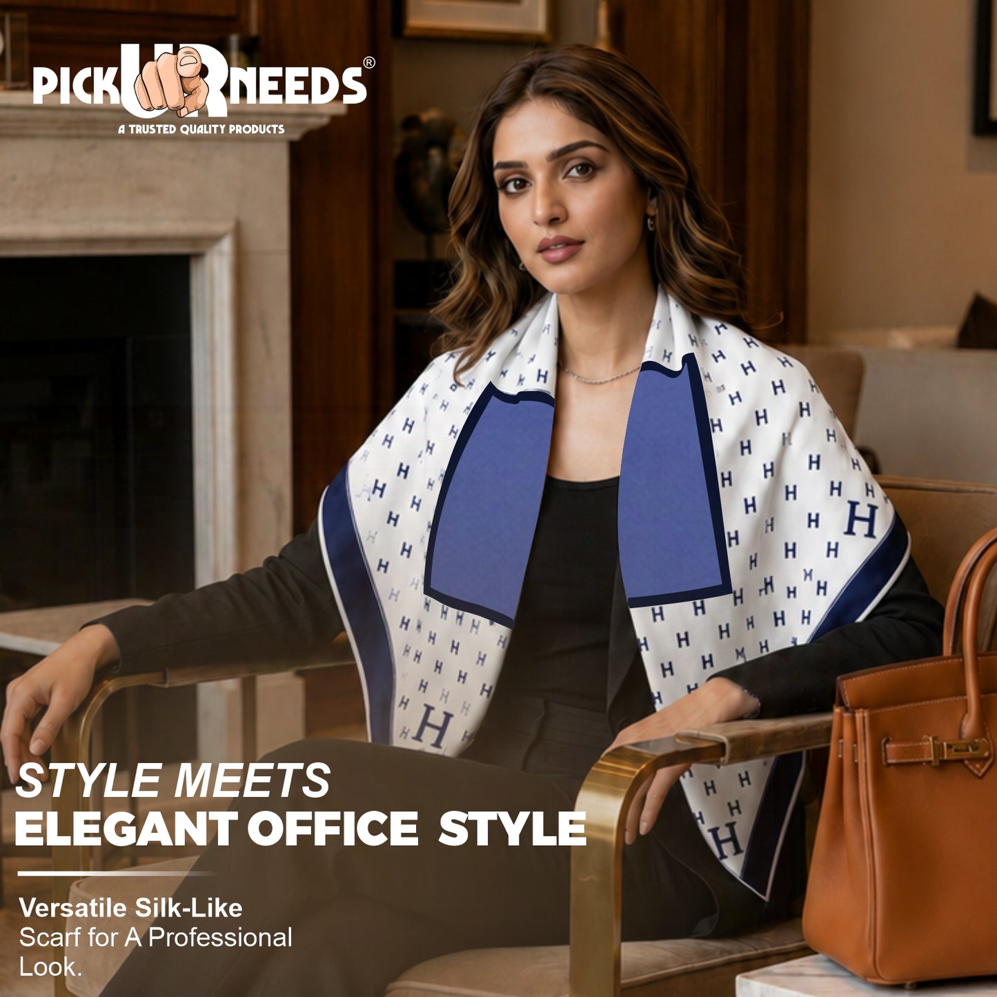 Pick Ur Needs Elegant Womens Premium Printed Satin Silk Feel Square Neck & Head Girls Scarf