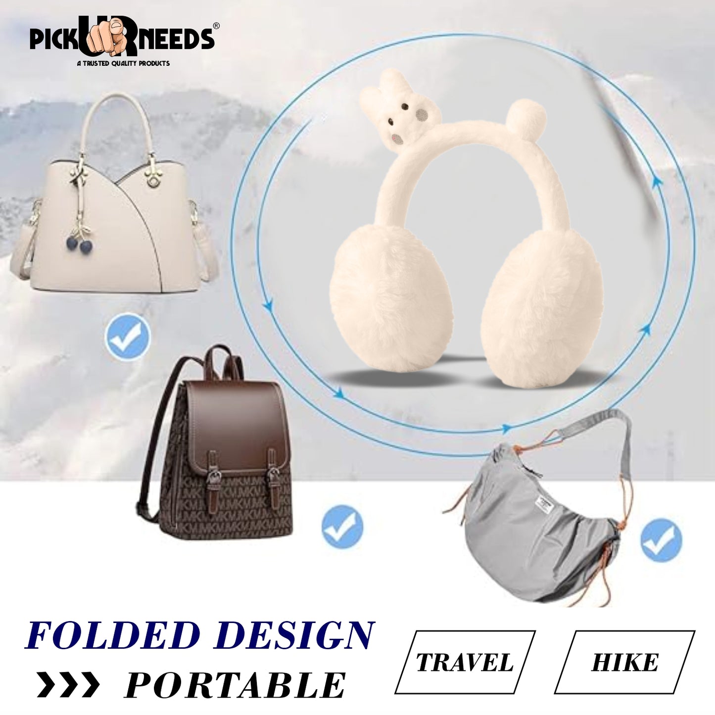 Pick Ur Needs Cute Bunny Ear Muffs for Women & Kids – Foldable Ultra-Soft Winter Earmuffs, Lightweight Plush Ear Warmers