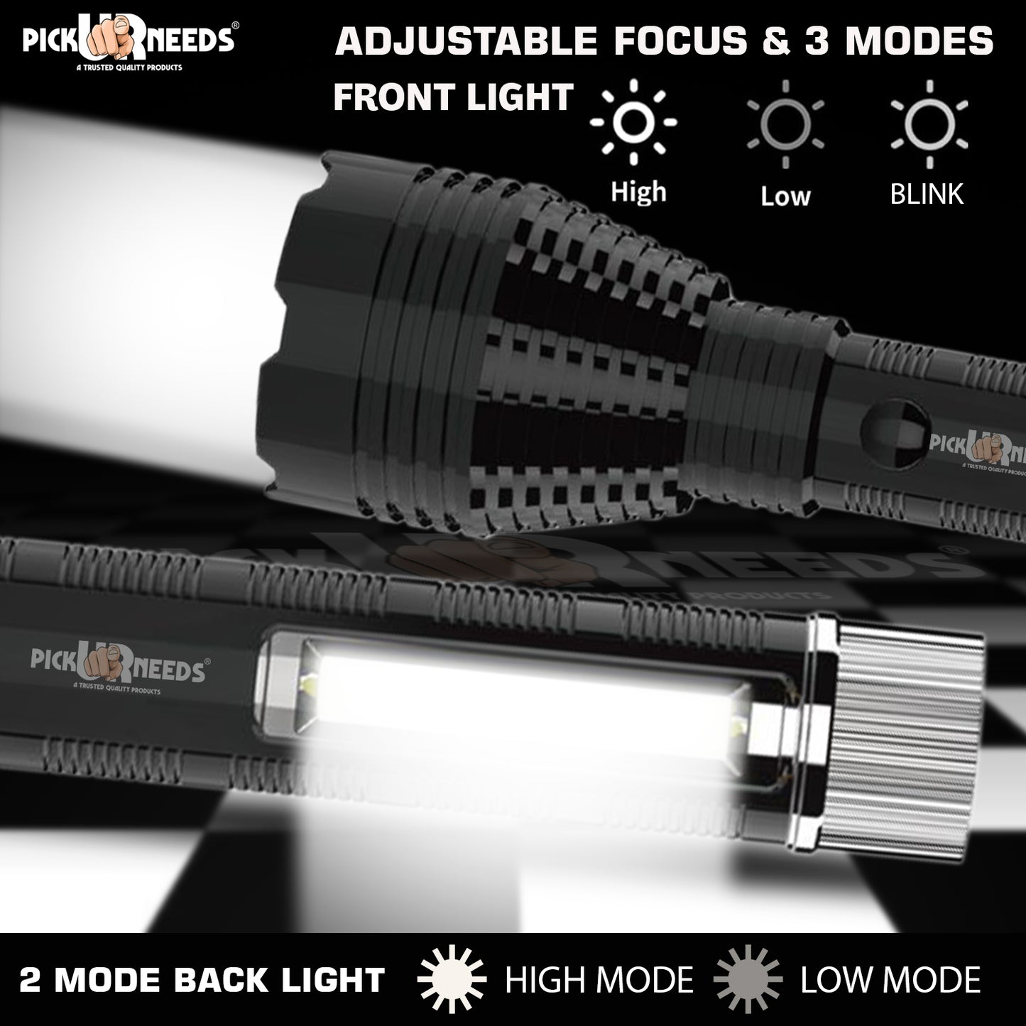 Pick Ur Needs Rechargeable 75W LED Torch Light With 3 Brightness Mode+C Type Charging+Side COB 4 hrs Torch Emergency Light