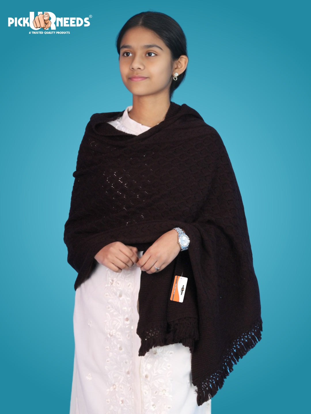 Pick Ur Needs Women’s Premium Knitted Winter Soft Shawl Woolen Warm Stole with Elegant Lace Pattern & Tassels For Girls