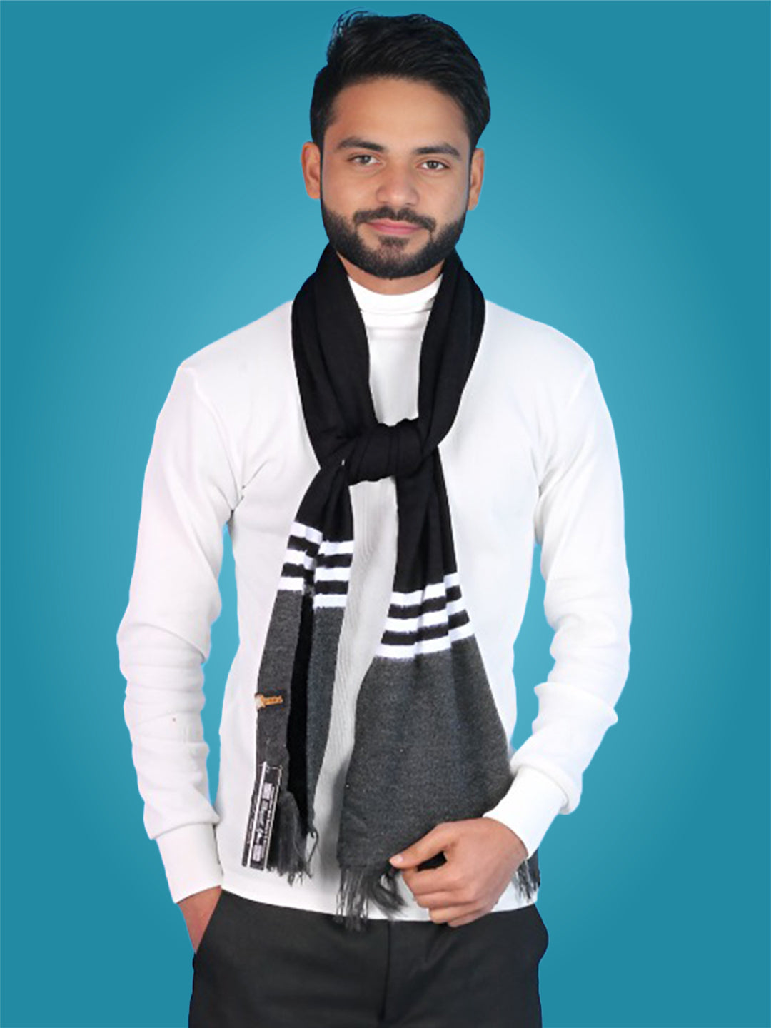 Pick Ur Needs Men's Stylish Striped Knitted Winter Scarf | Soft, Warm & Breathable Muffler for Casual & Formal Wear