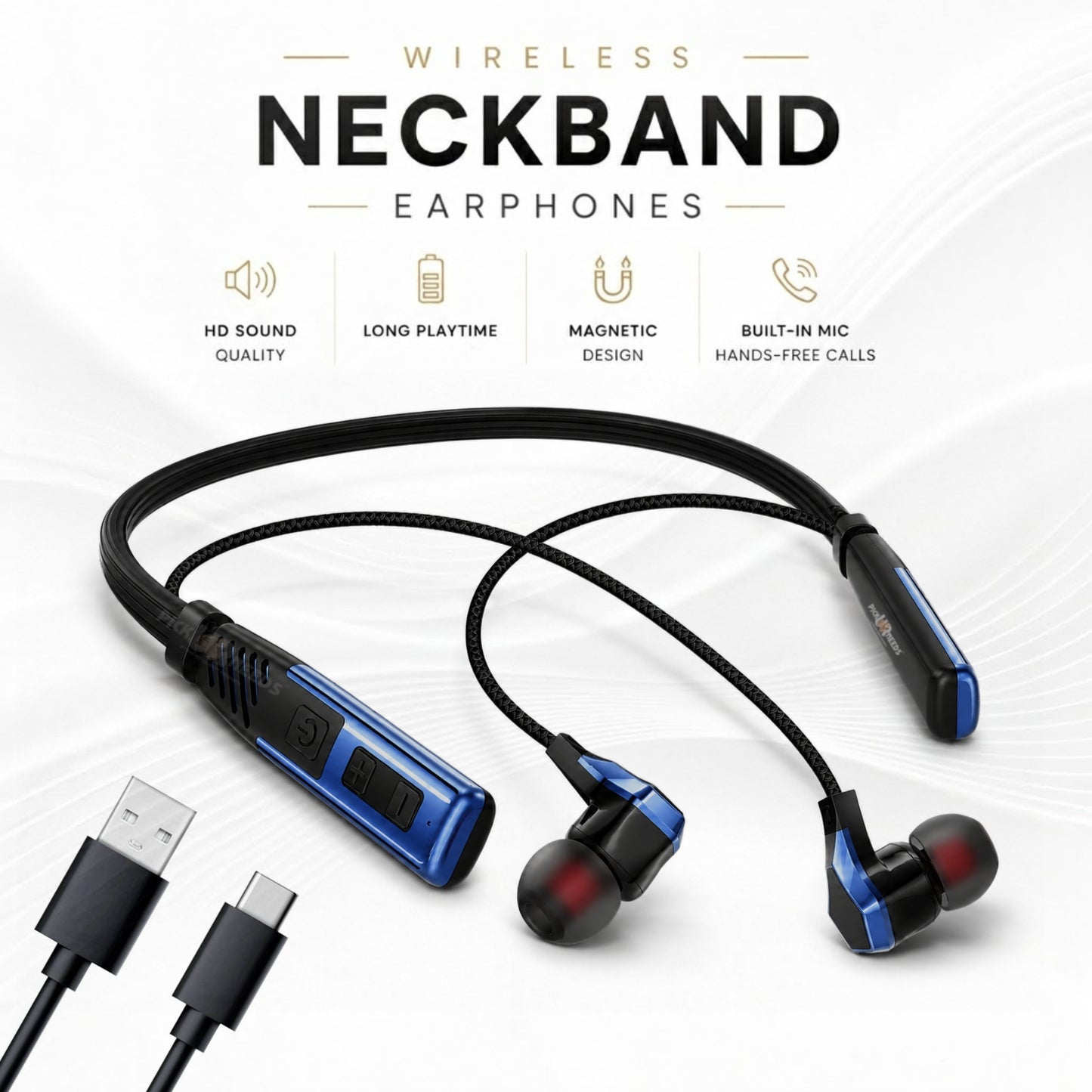 Wireless Bluetooth Neckband Earphones with Magnetic Earbuds , Hands-Free Calling
