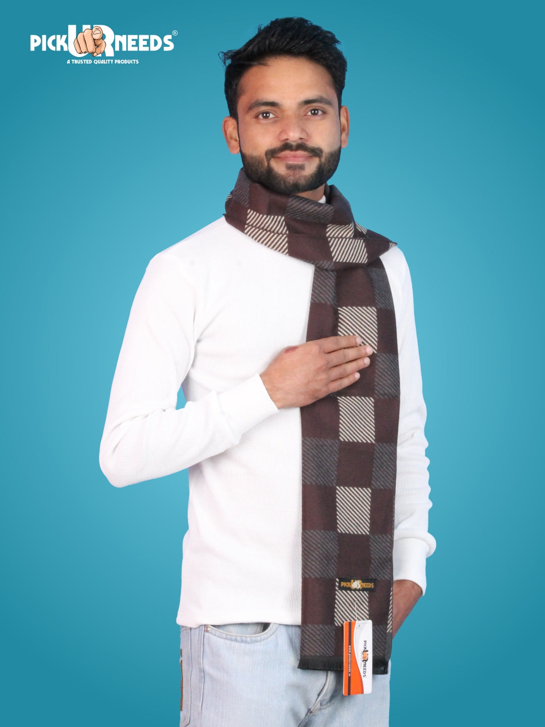 Pick Ur Needs Wool Blend Muffler for Men Soft Winter Scarf with Elegant Checks All-Day Comfort