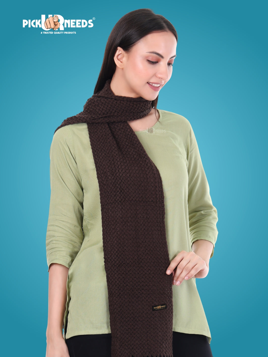 Pick Ur Needs Women's Chunky Knit Scarf  Soft, Warm & Breathable Winter Muffler  Unisex Solid Tan Textured Knit with Fringes