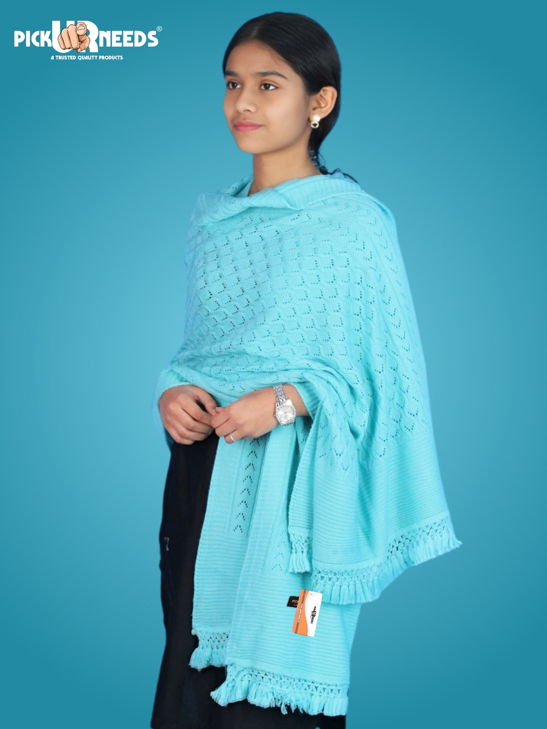 Pick Ur Needs Women’s Premium Knitted Winter Soft Shawl Woolen Warm Stole with Elegant Lace Pattern & Tassels For Girls