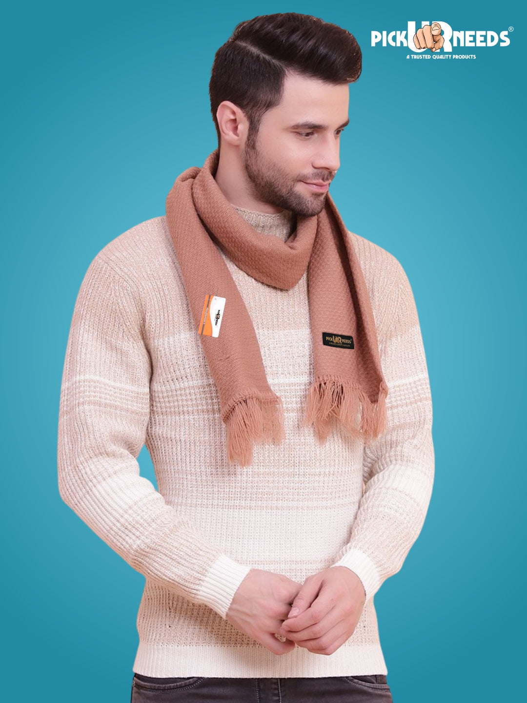 Pick Ur Needs Premium Soft Knitted Winter Muffler for Men Elegant Wool Blend Scarf with Tassel Fringe Stylish Warm Winter Wear for Casual & Formal Outfits