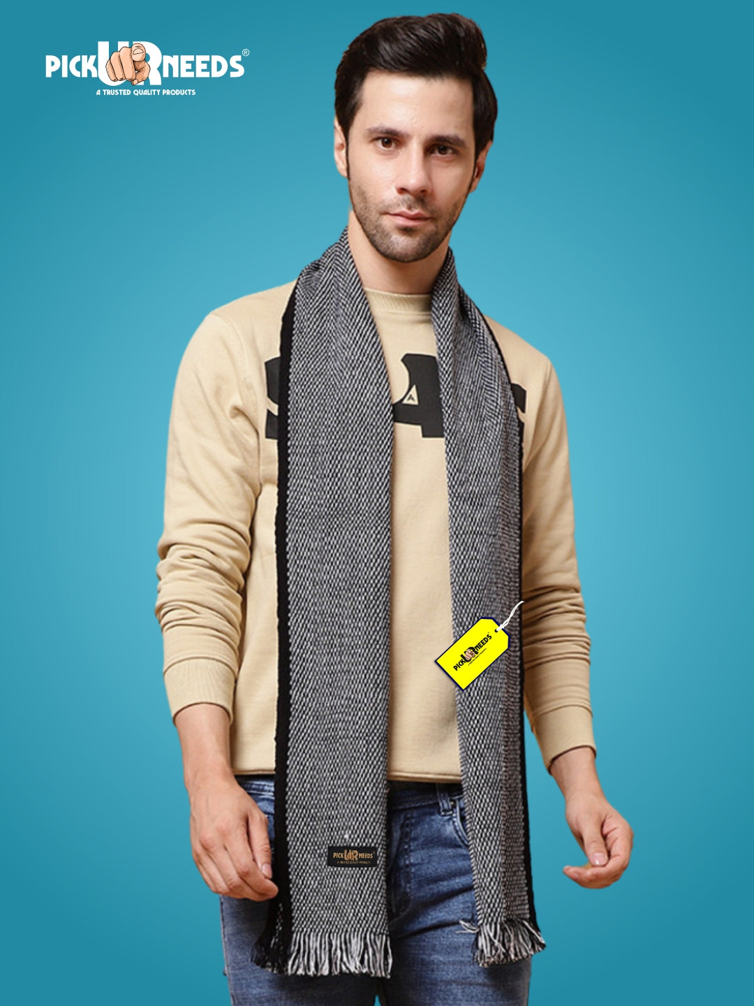 Pick Ur Needs Premium Men's Warm And Stylish Woolen Muffler With Multicolour Stripes And Stylish Tussles Ends