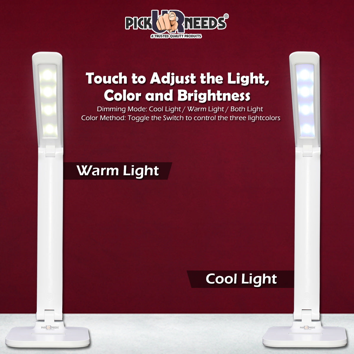 Pick Ur Needs Rechargeable Study table lamp Foldable With Touch Sensor Lithium Battery Dual Power Backup Study Lamp (42 cm, White)