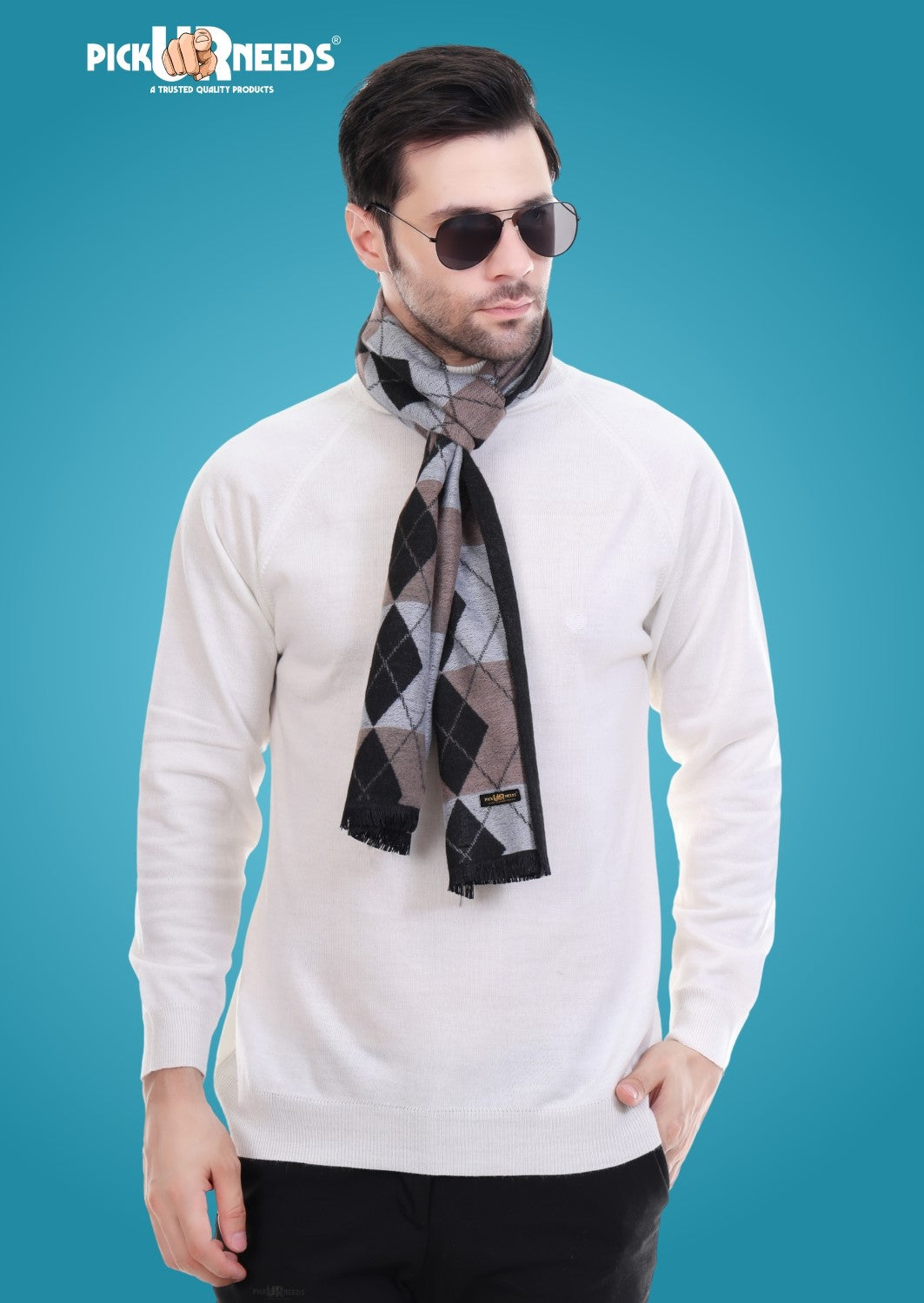 Pick Ur Needs Men's Muffler Check Desgin Premium Woolen Blend Fabric Stylish Look Muffler For Men