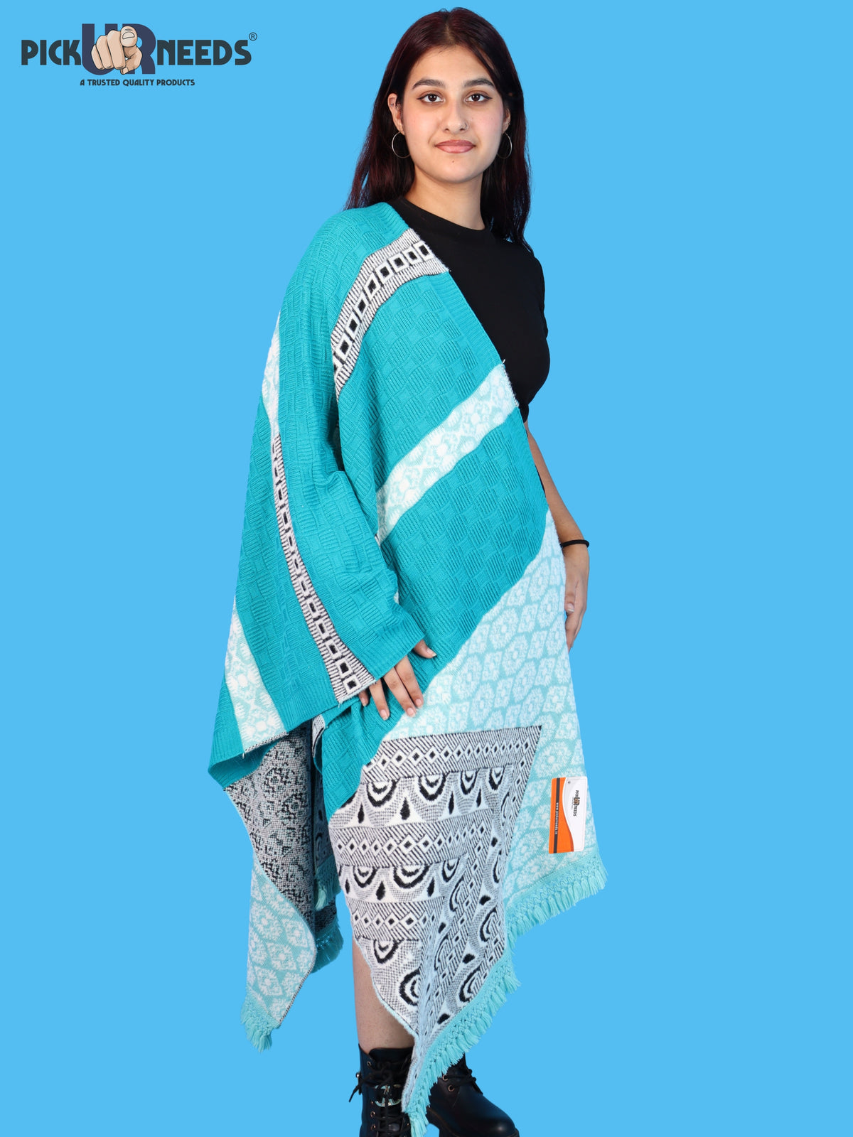 Pick Ur Needs Winter Girls & Womens Woolen Shawl, Soft Warm Printed Wrap with Elegant Pattern & Fringe Border