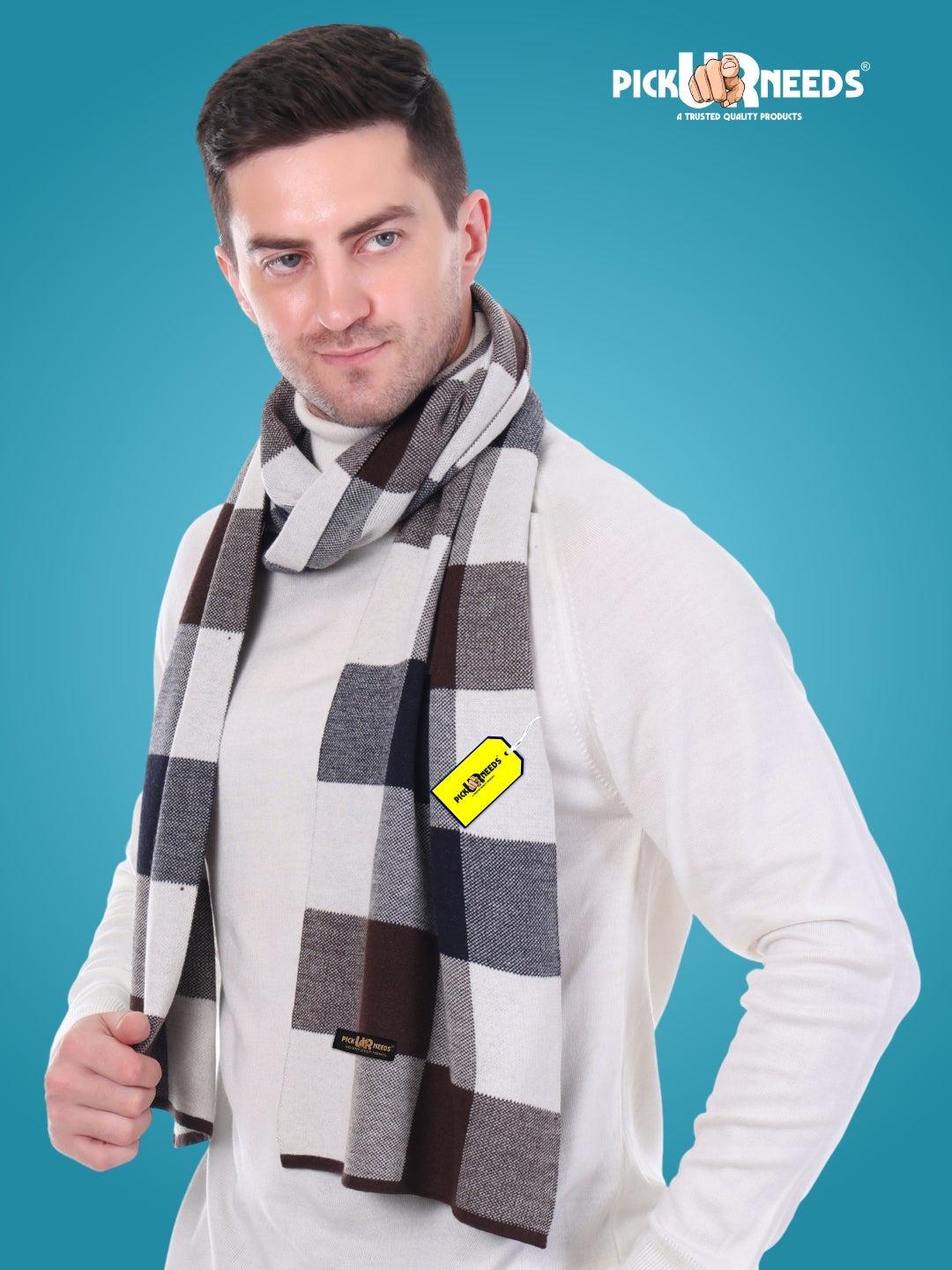 Pick Ur Needs Men’s Woolen Muffler Stylish Checked Soft & Warm Wool Blend Winter Scarf Hand Washable Neck Wrap